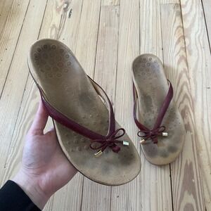 Vionic Orthotic Flip Flops Womens 9 Burgundy Bow Thong Sandals Arch Support